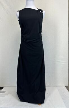 Open Edit Asymmetric-Neck Midi Dress Stretch Cotton Side Slit SZ L NWT